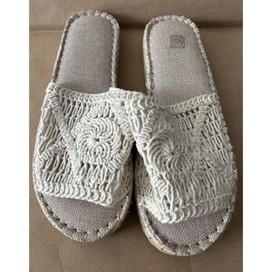 Woven Macrame Espadrille Slide Sandals Cream Boho Jute Flat Platform Slides